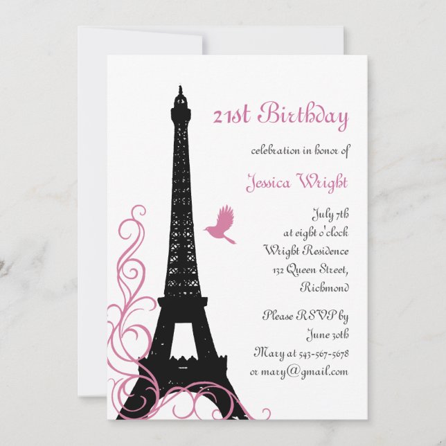 Parisian 21st Birthday Invitation (white) (Front)