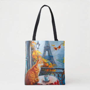 Parisian Autumn Ginger Cat at a Cafe Tote Bag