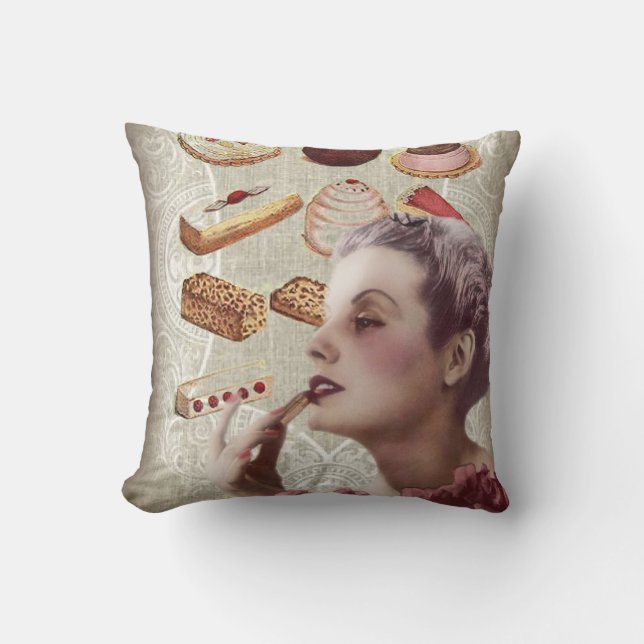 parisian bakery cupcake pastry retro cookies cushion (Front)