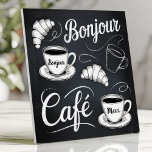 Parisian Bistro Chalkboard Café Tile<br><div class="desc">Capture the charm of a Parisian café with this chalkboard-inspired tile featuring hand-drawn coffee cups, croissants, and vintage café typography in black and white. The artistic freehand sketch style and slightly distressed details evoke a cosy and nostalgic bistro vibe. Perfect for backsplashes, accent walls, or adding a touch of French...</div>