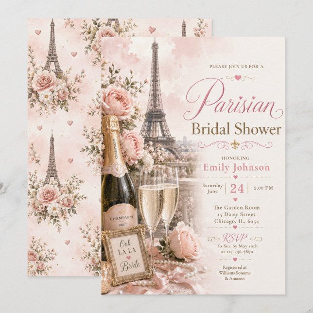 Parisian Bridal Shower Invitation (Front/Back)