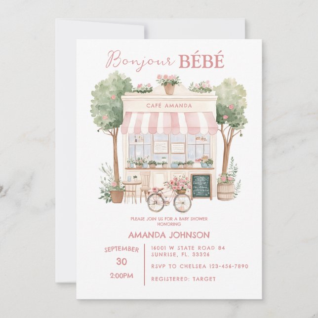 Parisian Cafe Afternoon Baby Shower Invitation (Front)