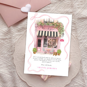 Parisian Cafe Bonjour Bebe Pink Bow Thank you Invitation