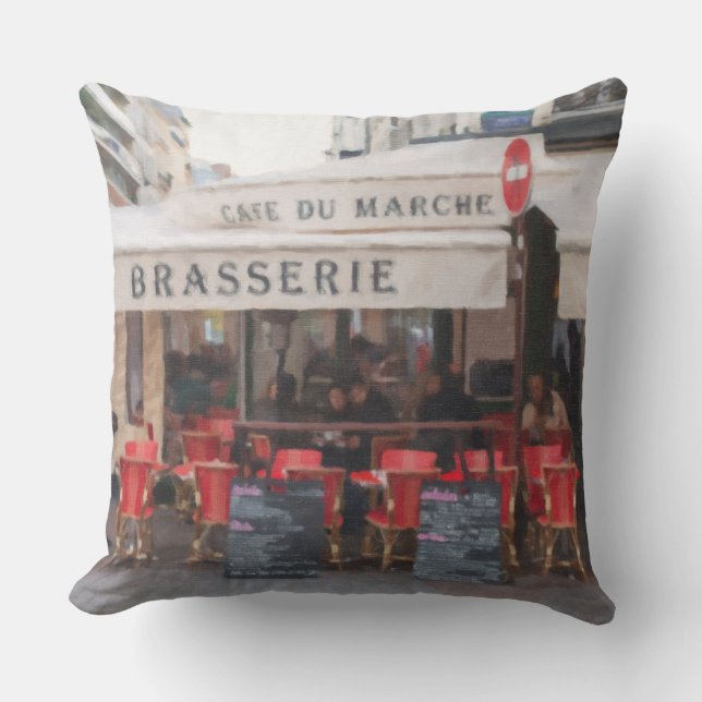 Parisian Cafe Brasserie Outdoor Throw Pillow (Front)