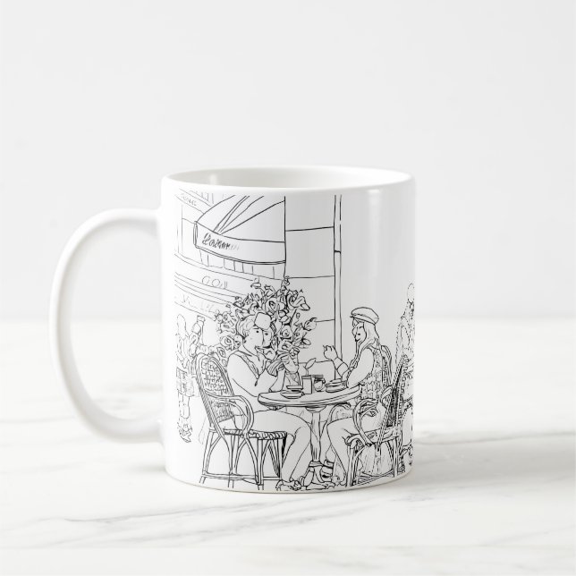 Parisian Café Line Art Minimalist Mug (Left)