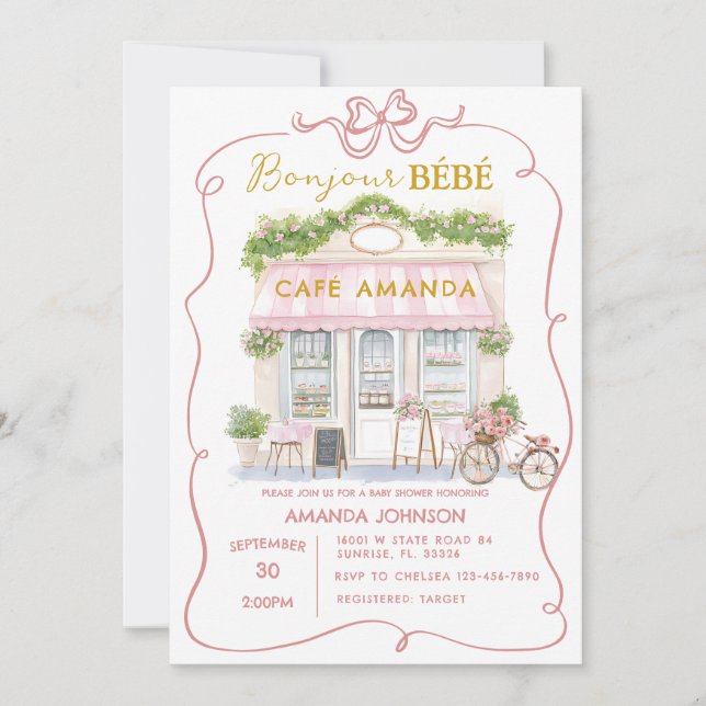 Parisian Cafe Pink Coquette Baby Shower Invitation (Front)