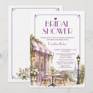 Parisian Cafe Purple Lavender Bow Bridal Shower Invitation
