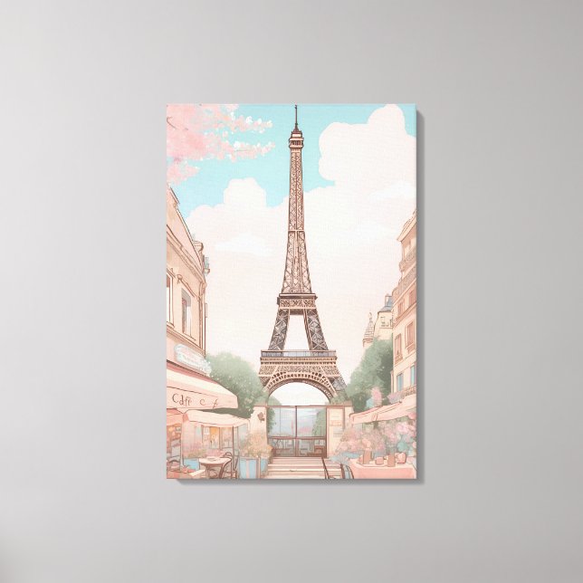 Parisian Café with Eiffel Tower Art Canvas Print (Front)