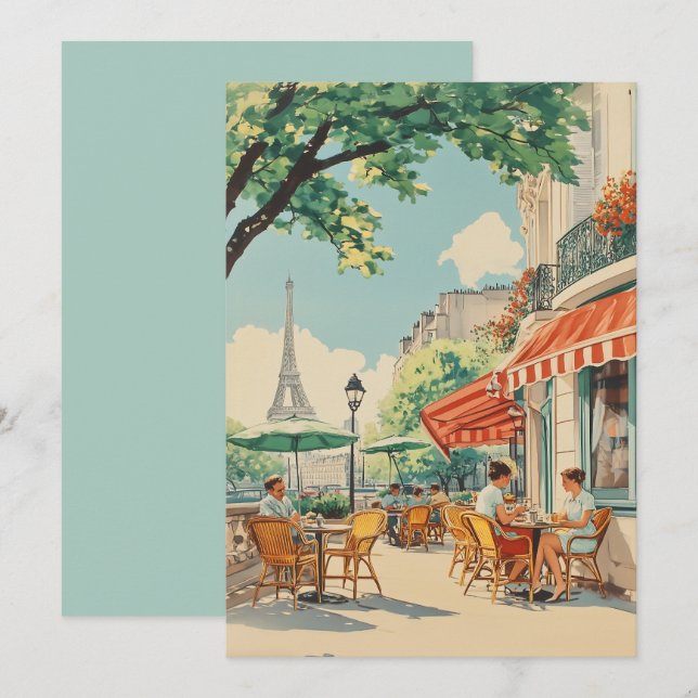 Parisian Café with Eiffel View Card (Front/Back)