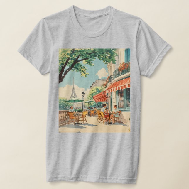 Parisian Café with Eiffel View T-Shirt (Laydown)