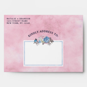Parisian Charm Blue & Pink Floral Chic Wedding Envelope