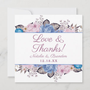 Parisian Charm Blue & Pink Love and Thanks Square Thank You Card