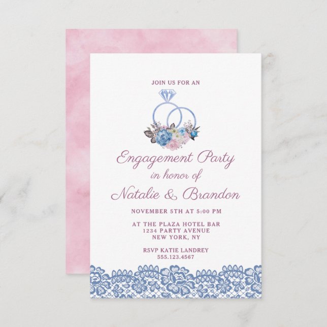 Parisian Charm Chic Wedding Rings Engagement Party Invitation (Front/Back)
