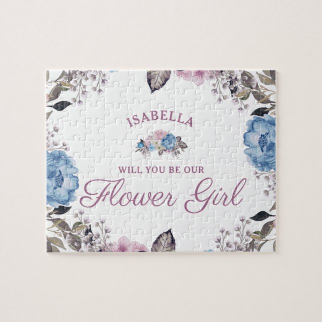 Parisian Charm Floral Be Our Flower Girl Proposal Jigsaw Puzzle (Horizontal)