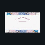 Parisian Charm Floral Seating Wedding Table Number Place Card<br><div class="desc">Parisian Charm Blue & Pink Floral Chic and Shabby Design with Painted Roses, Leaves, and Flowers. A Charming and Playful Look, with Blush Pink, Dusty Blue, Mauve, Dark Navy Violet colour palette. With Hand Painted Watercolor Floral elements, Vintage Classic Script Fonts - Wedding Reception Guest Seating Table Number Place Card!...</div>