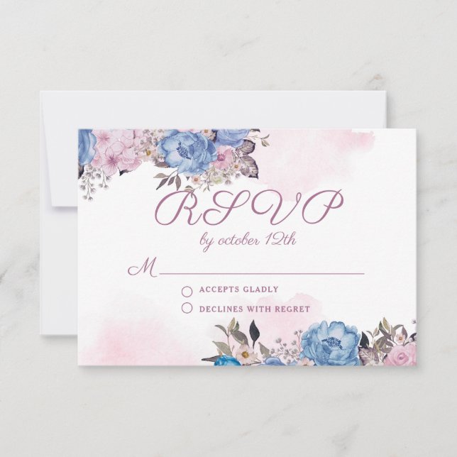 Parisian Charm Pink Floral Wedding RSVP Response (Front)