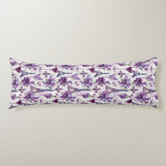 Parisian Charm Purple Eiffel Tower and Floral Body Cushion
