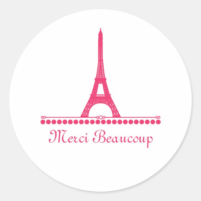Parisian Chic Thank You Stickers, Pink Classic Round Sticker (Front)