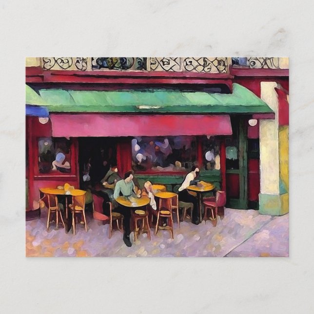 Parisian Colourful Coffee Shop Postcard (Front)