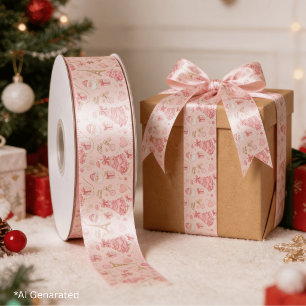 Parisian Coquette Dusty Pink Toile Christmas Satin Ribbon