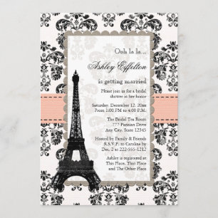 Parisian Coral Peach Bridal Shower Invitations