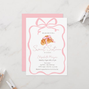 Parisian Croissant Pink Bow Sweet 16 Invitation