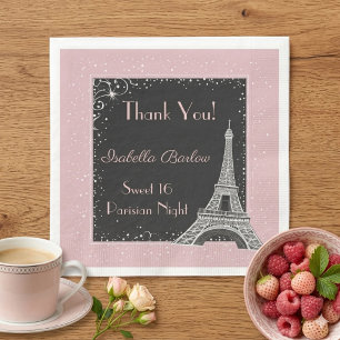 Parisian Eiffel Tower Glitter Blush Pink Sweet 16 Napkin
