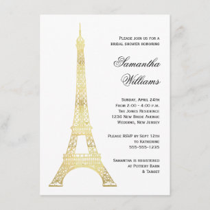 Parisian Eiffel Tower Gold Bridal Shower Invitation