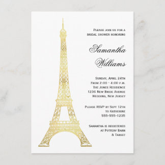 Parisian Eiffel Tower Gold Bridal Shower Invitation