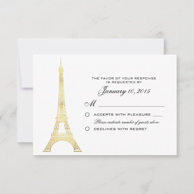 Parisian Eiffel Tower Gold Wedding RSVP Custom (Front)