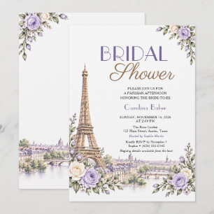 Parisian Eiffel Tower Lavender Rose Bridal Shower Invitation