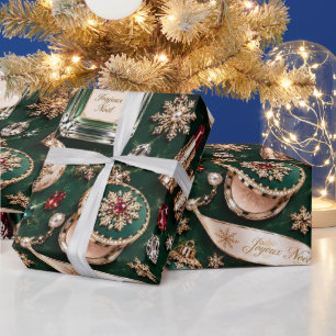 Parisian Emerald Burgundy Christmas Jewels Wrapping Paper