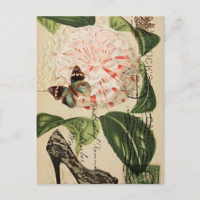 Parisian fashion stiletto french botanical art postcard (Front)