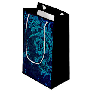 Parisian Feminine Victorian Gothic Navy Blue Lace Small Gift Bag