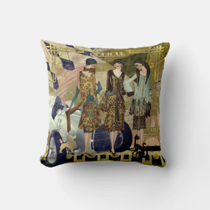 Parisian Flappers Throw Pillow