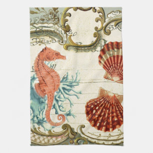 Parisian french modern vintage seashell seahorse tea towel