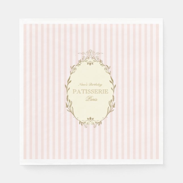 Parisian French Patisserie Vintage Party Pink  Napkin (Front)