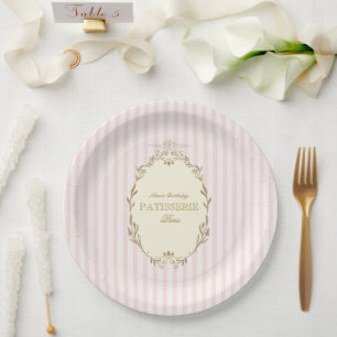 Parisian French Patisserie Vintage Party Pink Paper Plate