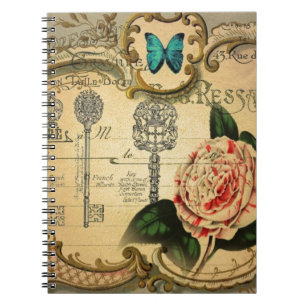 Parisian keys Vintage Camellia French Botanical Spiral Notebook