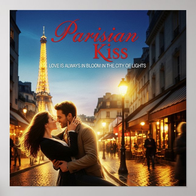 Parisian Kiss - Eiffel Tower Romance Poster (Front)