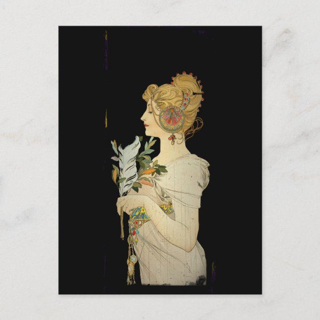 Parisian Lady and Feather Postcard (Front)