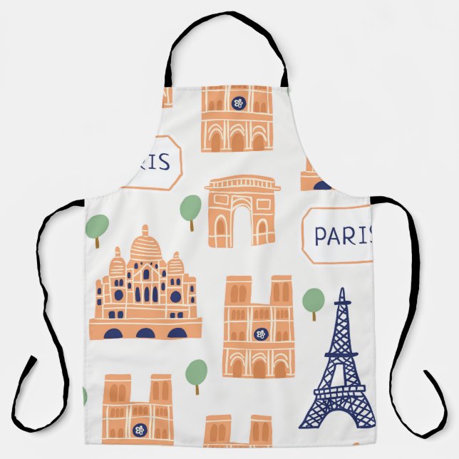 Parisian Landmarks Vintage Seamless Illustration Apron (Front)