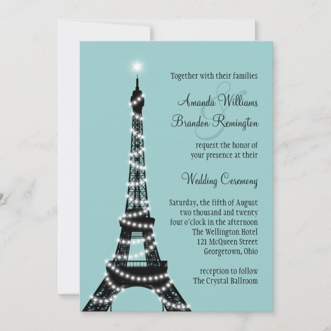 Parisian Lights Wedding Invitation (turquoise) (Front)