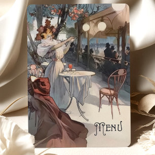 Parisian Night Art Nouveau Wedding Menu Card