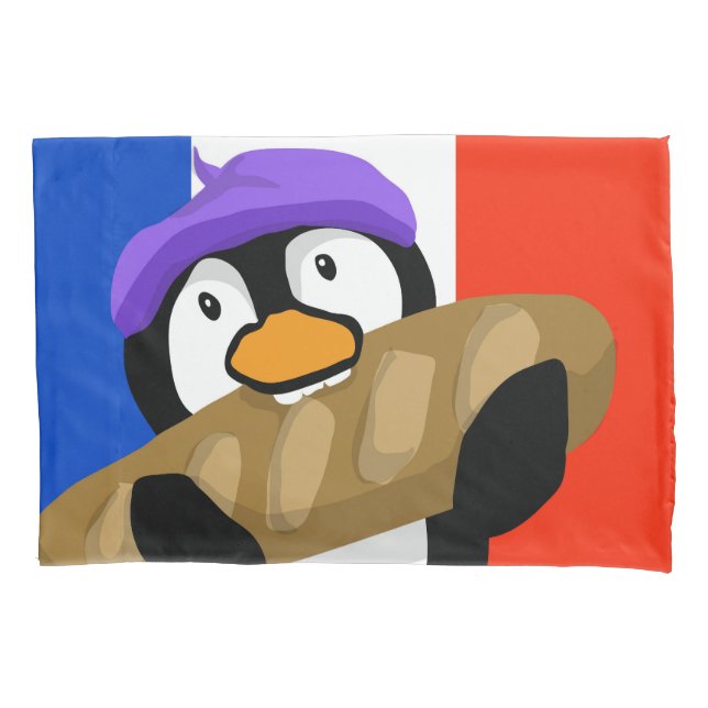 Parisian Penguin with Baguette Pillowcase (Front)