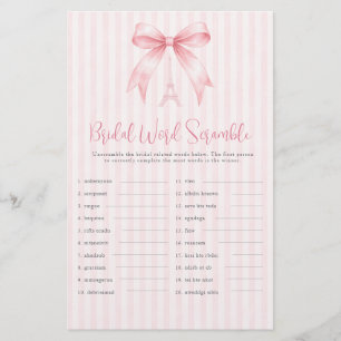 Parisian Pink Bow Word Scramble Bridal Shower Game