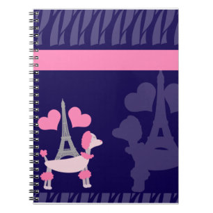 Parisian Poodles in Pink and Purple Spiral Notebook