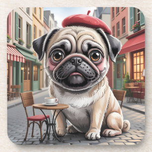 Parisian Pug at Sidewalk Cafe Coaster