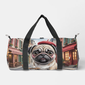 Parisian Pug at Sidewalk Cafe Duffle Bag