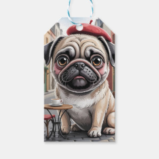 Parisian Pug at Sidewalk Cafe Gift Tags